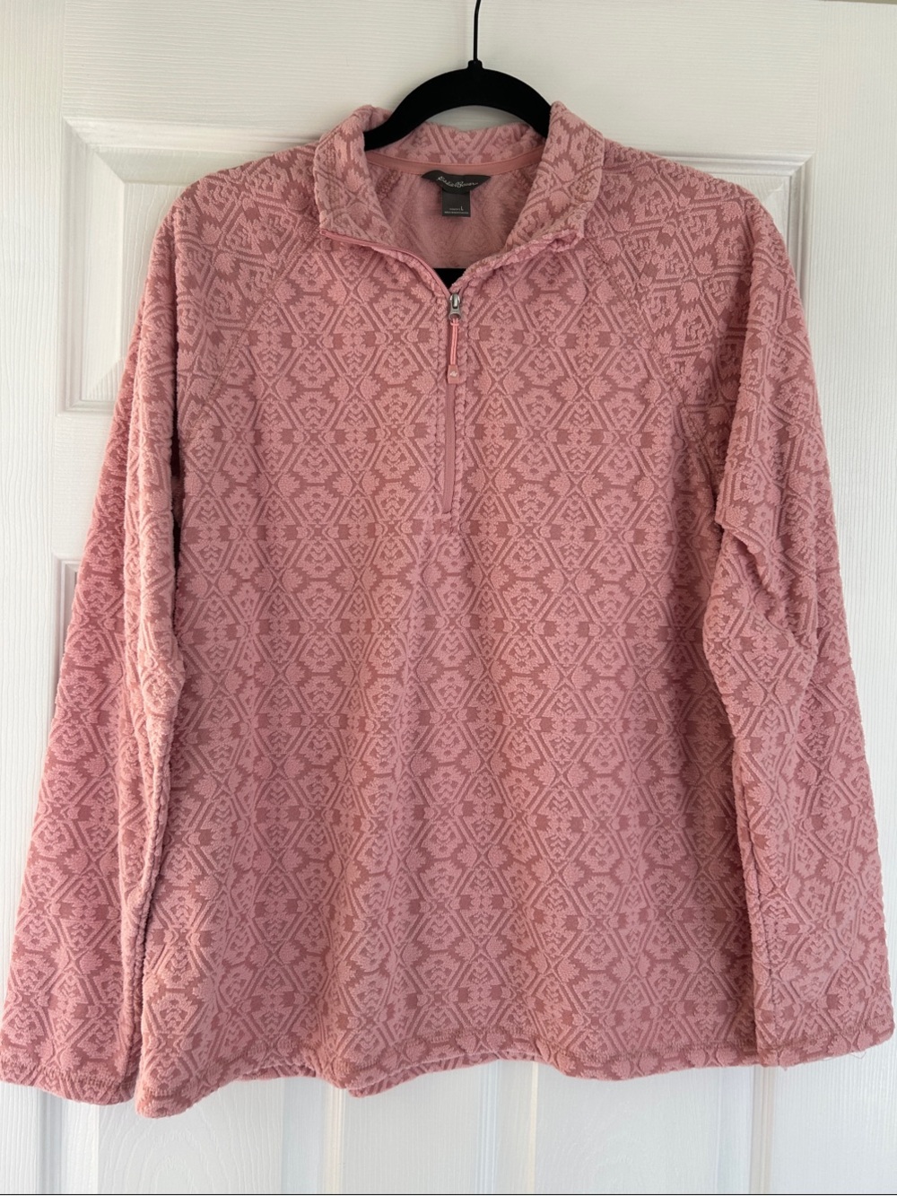 Eddie Bauer Pink Textured Quarter-Zip Pullover size Large